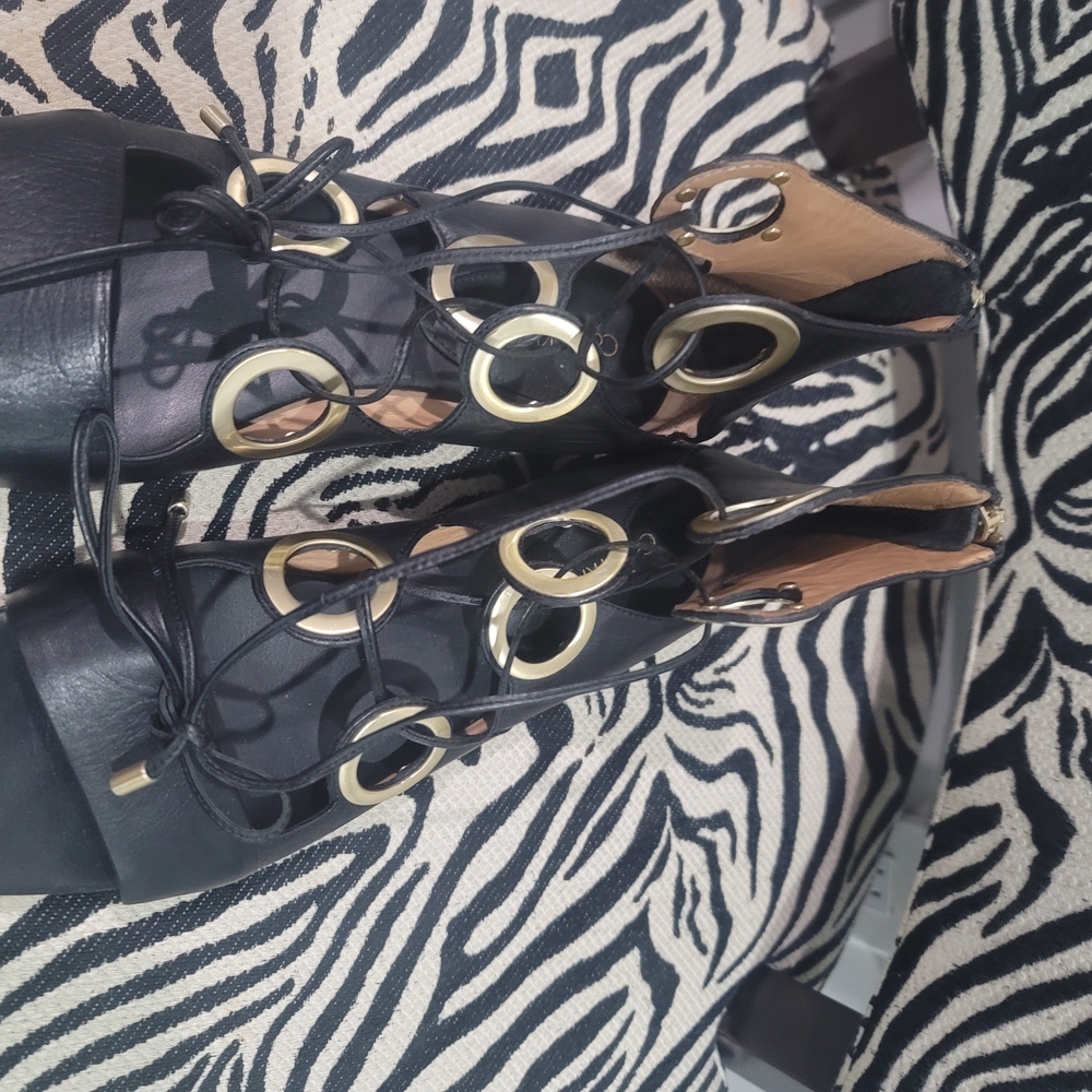 Black and Gold Lace-Up Sandals